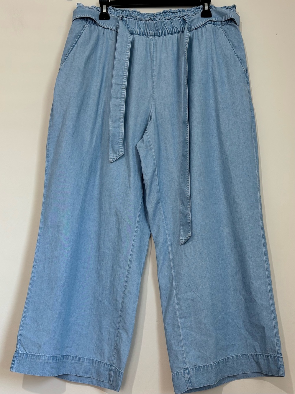 LOFT palazzo chambray tencel high rise wide Leg crop lagenlook pull on pants L